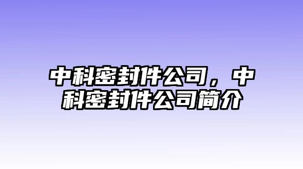 中科密封件公司，中科密封件公司簡介