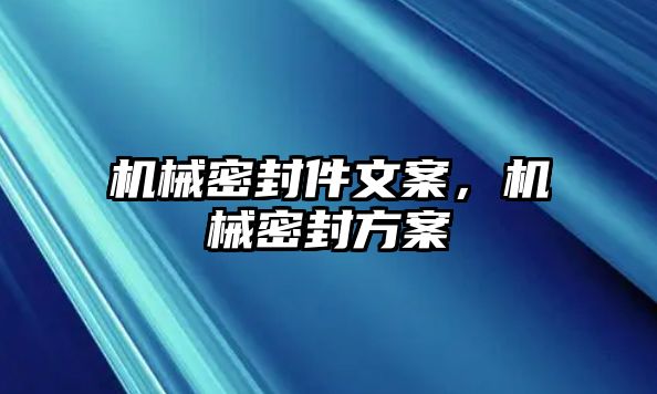 機械密封件文案，機械密封方案