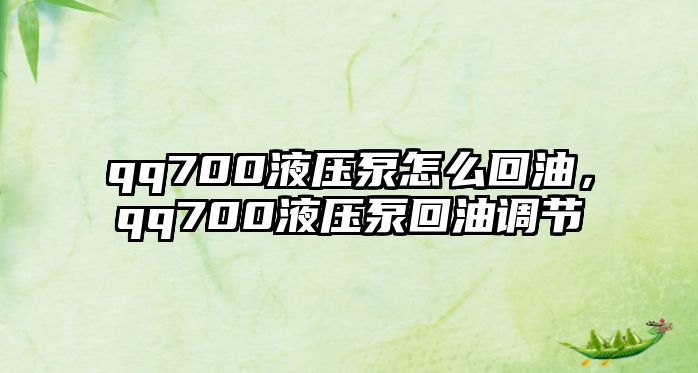 qq700液壓泵怎么回油，qq700液壓泵回油調(diào)節(jié)