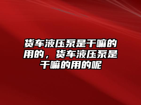 貨車液壓泵是干嘛的用的，貨車液壓泵是干嘛的用的呢