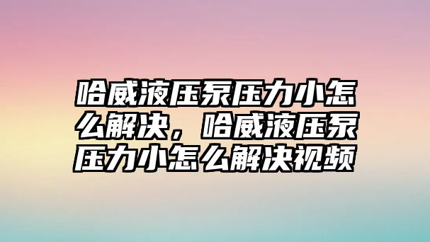 哈威液壓泵壓力小怎么解決，哈威液壓泵壓力小怎么解決視頻